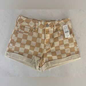 🔴 Pacsun Tan Checker High-Waisted  Women Denim Shorts